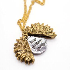 Goldtone "Keep F*cking Going" Encouragement Sunflower Necklace, New